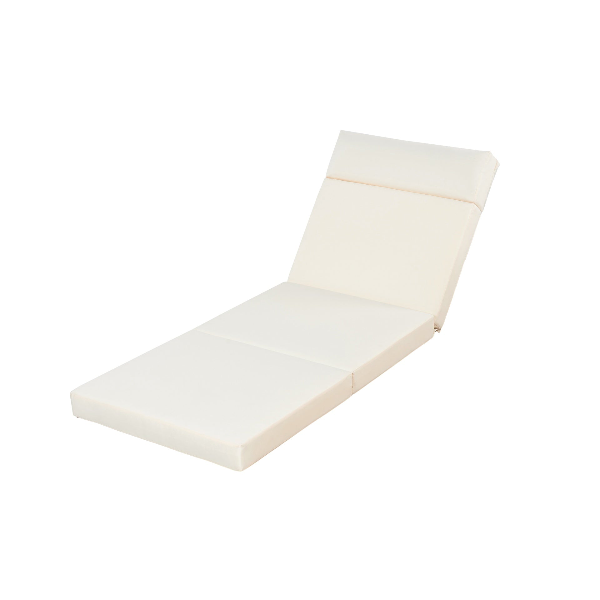 OUTDOOR FURNITURE RECLINING CHAIR CUSHIONS WITH HEADREST, HIGH-DENSITY FOAM CHAIR CUSHION WITH TIES, WEATHER RESISTANT - PATIO RECLINER CHAIRS CUSHIONS FOR LAWN, POOL & BEACH, BEIGE 4-FOLD DESIGN