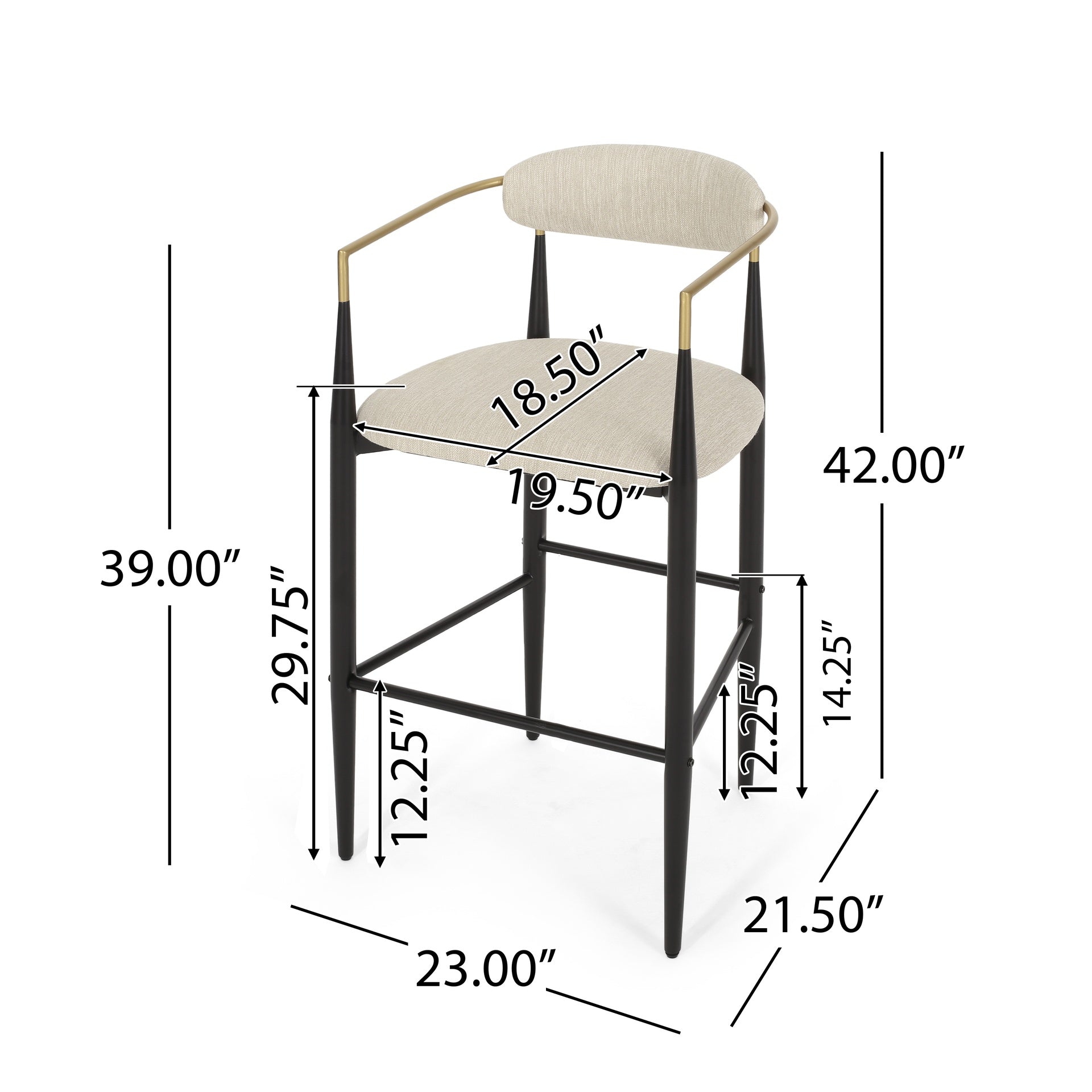Barstools Set of 2, Upholstered Bar Stools with Backs and Iron Legs for Kitchen Island, Beige Fabric Seating 260LBS Weight Capacity