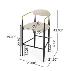 Barstools Set of 2, Upholstered Bar Stools with Backs and Iron Legs for Kitchen Island, Beige Fabric Seating 260LBS Weight Capacity