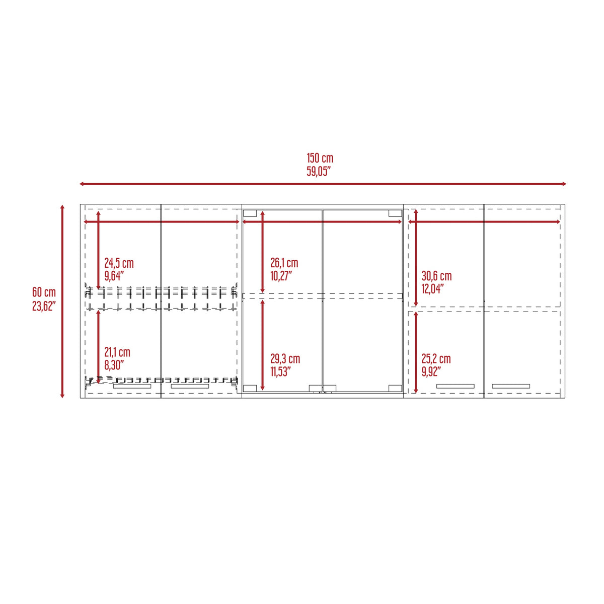 Yuma 150" Wall Cabinet, Two Close Cabinets, Two Open Shelves