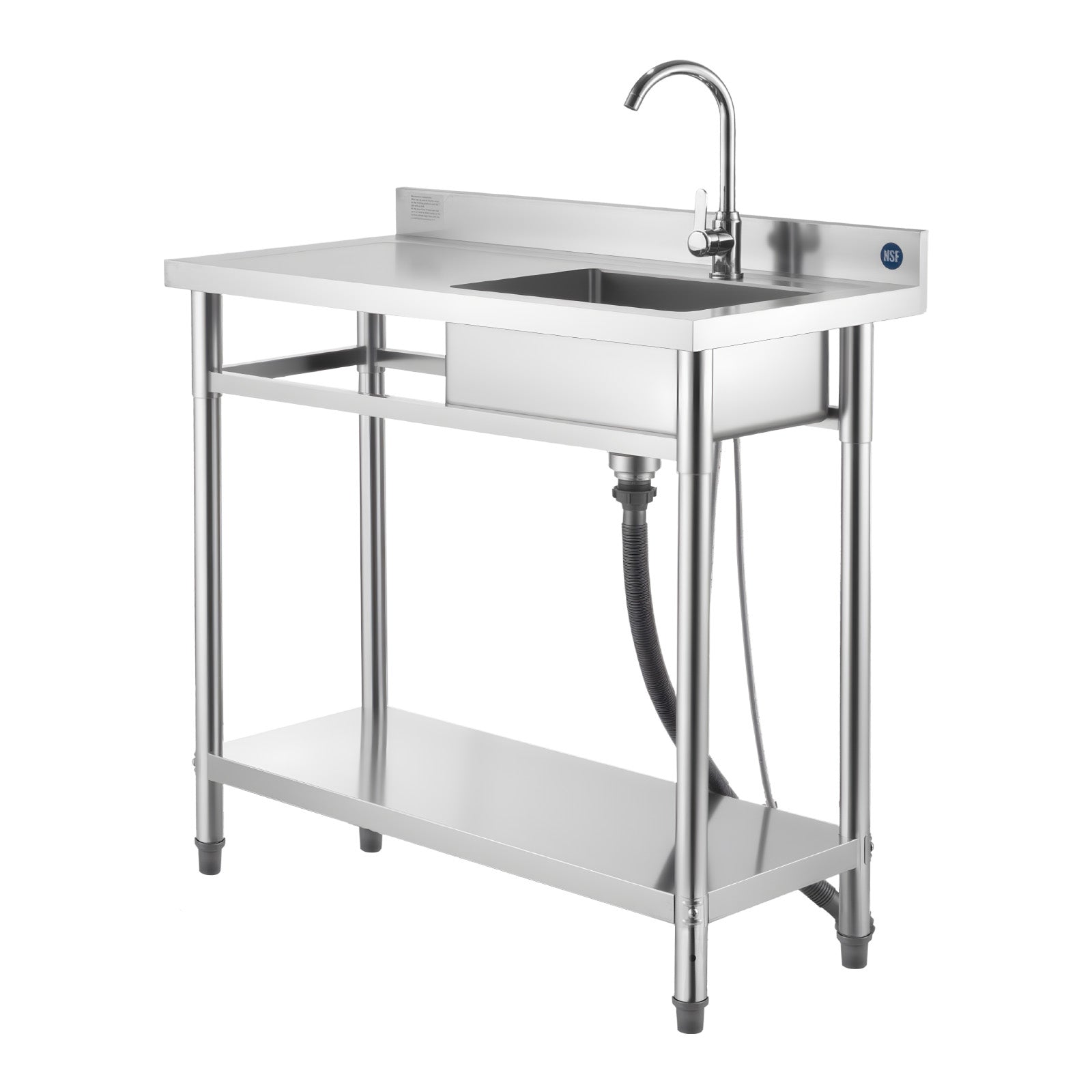 Stainless Steel Utility Sink, Free Standing Single Bowl Commercial Kitchen Sink with Faucet, 39.4 x 19.7 x 37 in, Utility Left Basin with Hot & Cold Water Pipe for Garage, Restaurant, Laundry