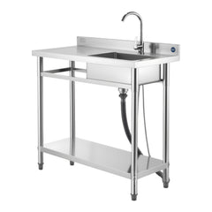 Stainless Steel Utility Sink, Free Standing Single Bowl Commercial Kitchen Sink with Faucet, 39.4 x 19.7 x 37 in, Utility Left Basin with Hot & Cold Water Pipe for Garage, Restaurant, Laundry
