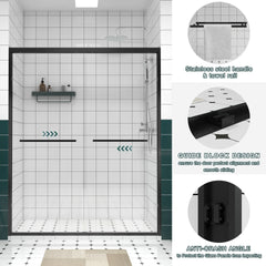 56-60"x74" Aluminum Frame Double Sliding Shower Door,Bypass Bathroom Sliding Door with Premium 1/4" (6mm) Clear Tempered Glass, Black Hardware Sliding Glass Shower Enclosure,Matte Black Finished