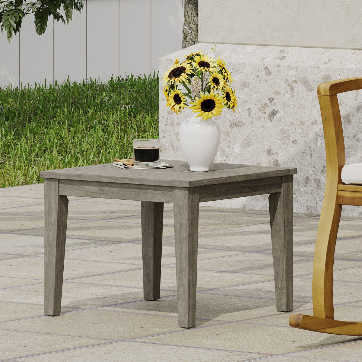 Hampton Outdoor Acacia Wood Side Table, 20 "W x 20 "D x 15.75 "H,