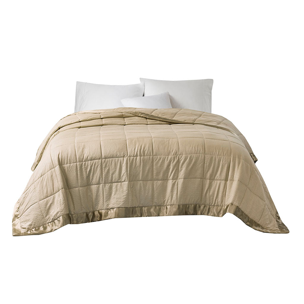 Oversized Down Alternative Blanket with Satin Trim Taupe Full/Queen