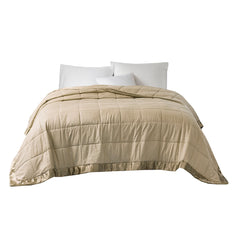 Oversized Down Alternative Blanket with Satin Trim Taupe Full/Queen