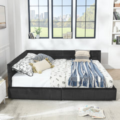Queen Size Storage Upholstered Tufted Bed Frame, Sofa Bed Frame with Comfortable Backrest and Armrests, Queen Size Bed for Bedroom, Living Room,Velvet, BLACK(85.5''*64.5''*29.5'')