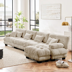 Free Combination, Modular Sectional Sofa,L Shaped Couch for Living Room, 4-Seater Comfy Cloud Couch with Convertible Ottoman, , Chenille Light coffee