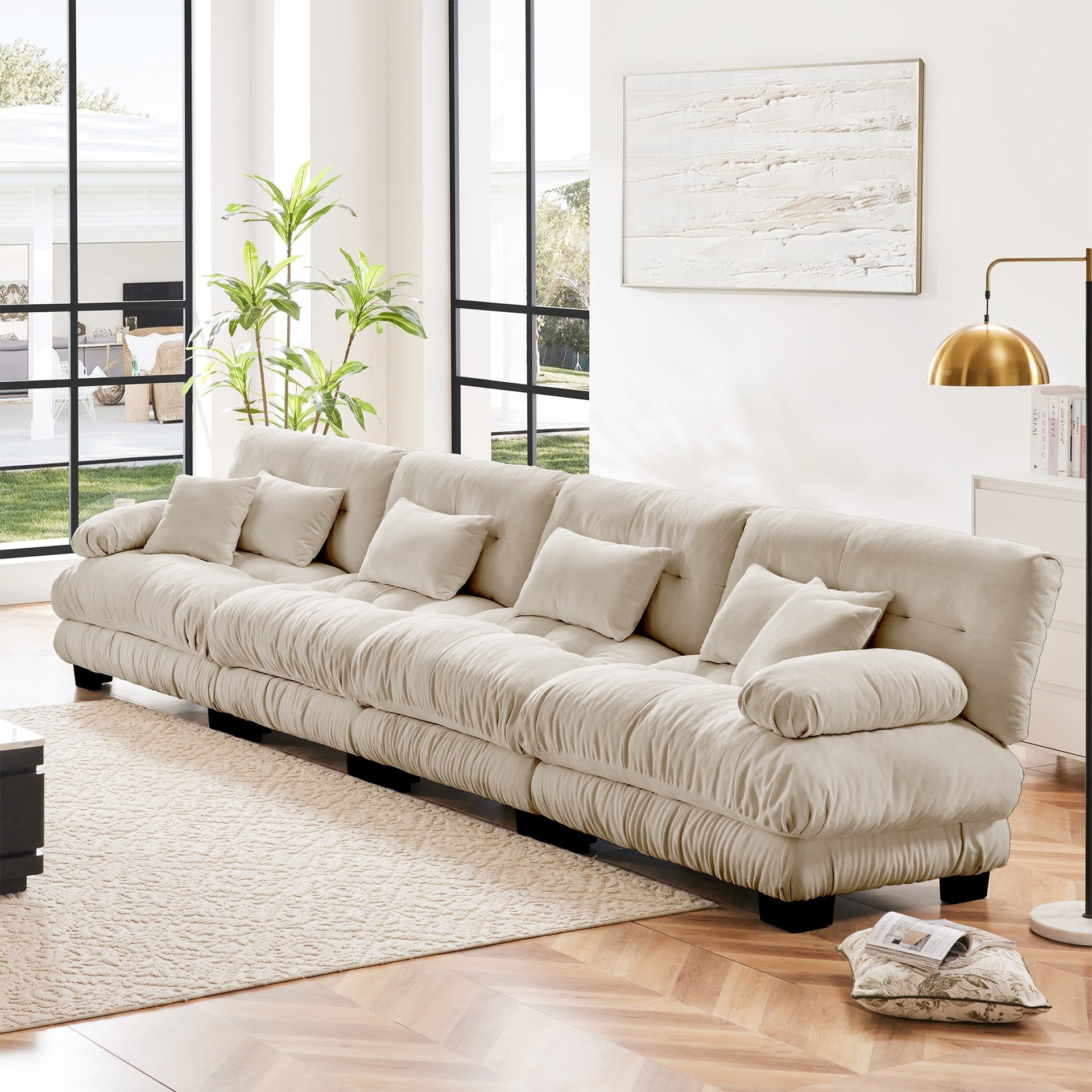 4-Seater Sectional Sofa Modular Deep Seat Sofa Couch , Chenille Sofa Comfy Upholstered Sofa for Living Room, Apartment, Studio, Office,Chenille Light coffee