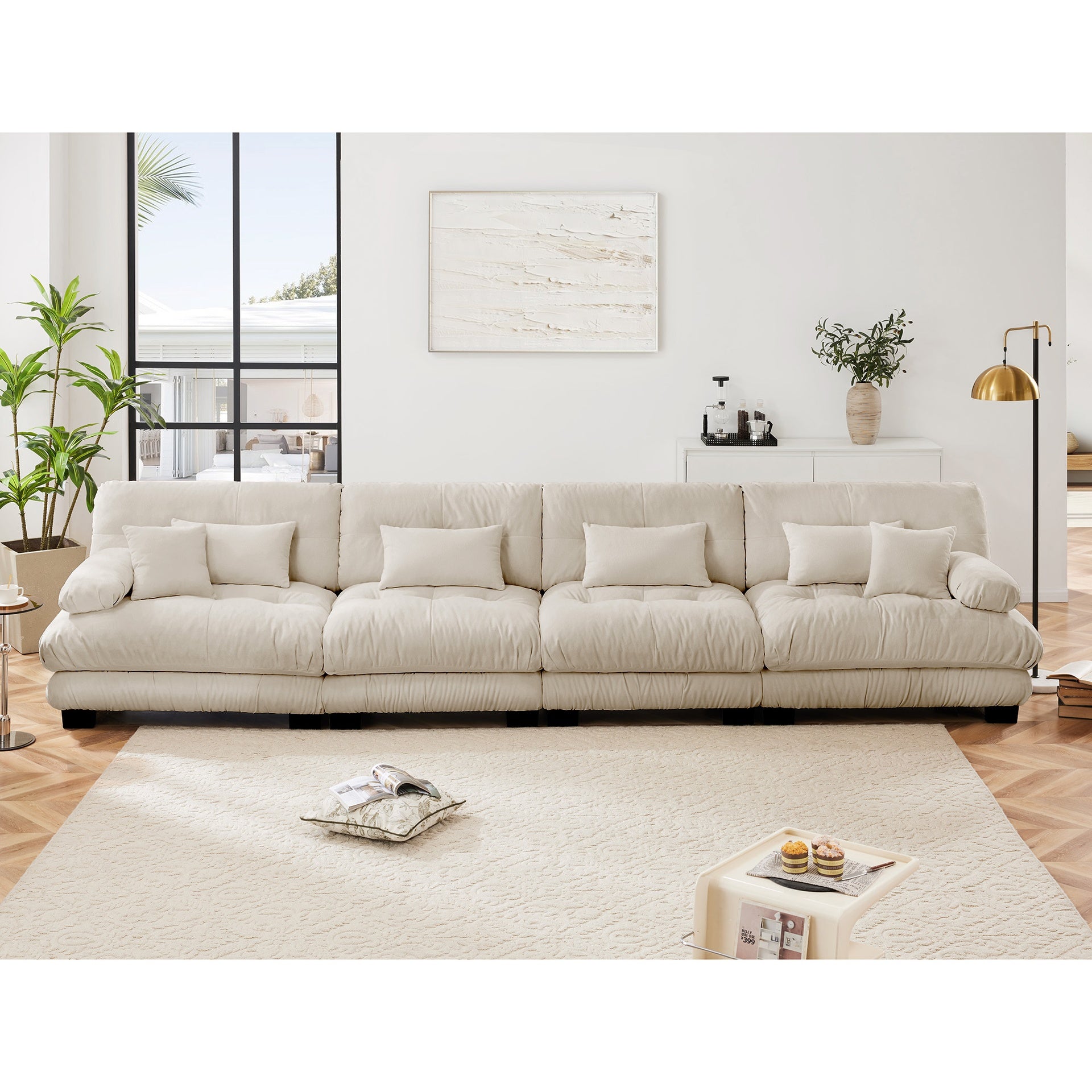 4-Seater Sectional Sofa Modular Deep Seat Sofa Couch , Chenille Sofa Comfy Upholstered Sofa for Living Room, Apartment, Studio, Office,Chenille Light coffee