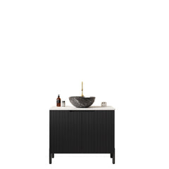 TURIO 30" Bathroom Vanity with Sink, Freestanding Bathroom Storage Cabinet with 2 Doors, Black Bowl Ceramic Basin with Stone Pattern and Carrara White Sintered Stone Countertop, No Faucet, Black Color
