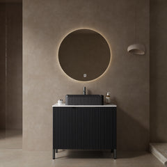 TURIO 30" Bathroom Vanity with Sink, Freestanding Bathroom Storage Cabinet with 2 Doors, Black Ceramic Basin and Carrara White Counter Top, Black Color