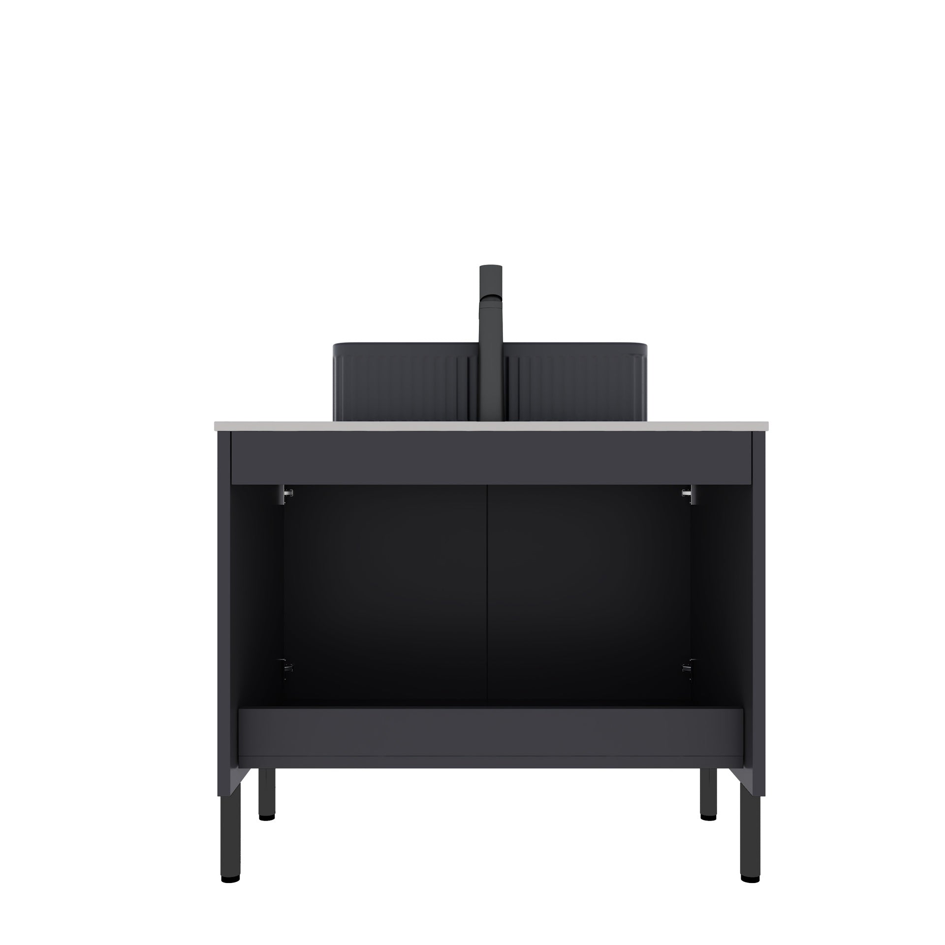 TURIO 30" Bathroom Vanity with Sink, Freestanding Bathroom Storage Cabinet with 2 Doors, Black Ceramic Basin and Carrara White Counter Top, Black Color