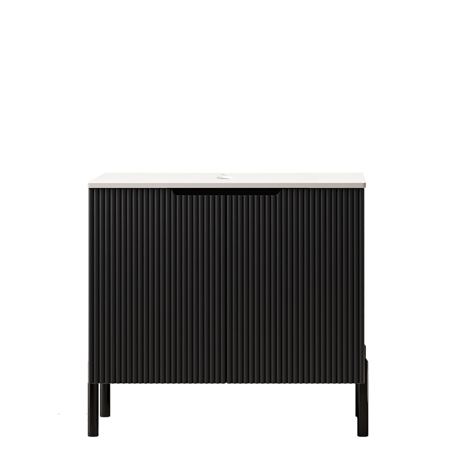 30" TURIO Freestanding Carrara White Sintered Stone Countertop and Black Plywood Cabinet with Two Doors, NO Basin, NO Faucet and Sink Cover