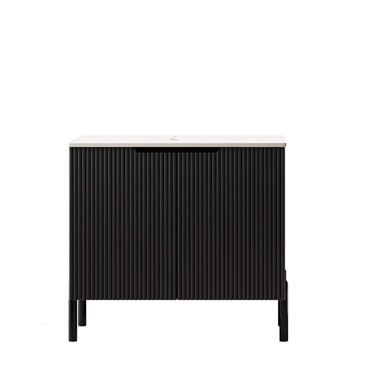 30" TURIO Freestanding Carrara White Sintered Stone Countertop and Black Plywood Cabinet with Two Doors, NO Basin, NO Faucet and Sink Cover