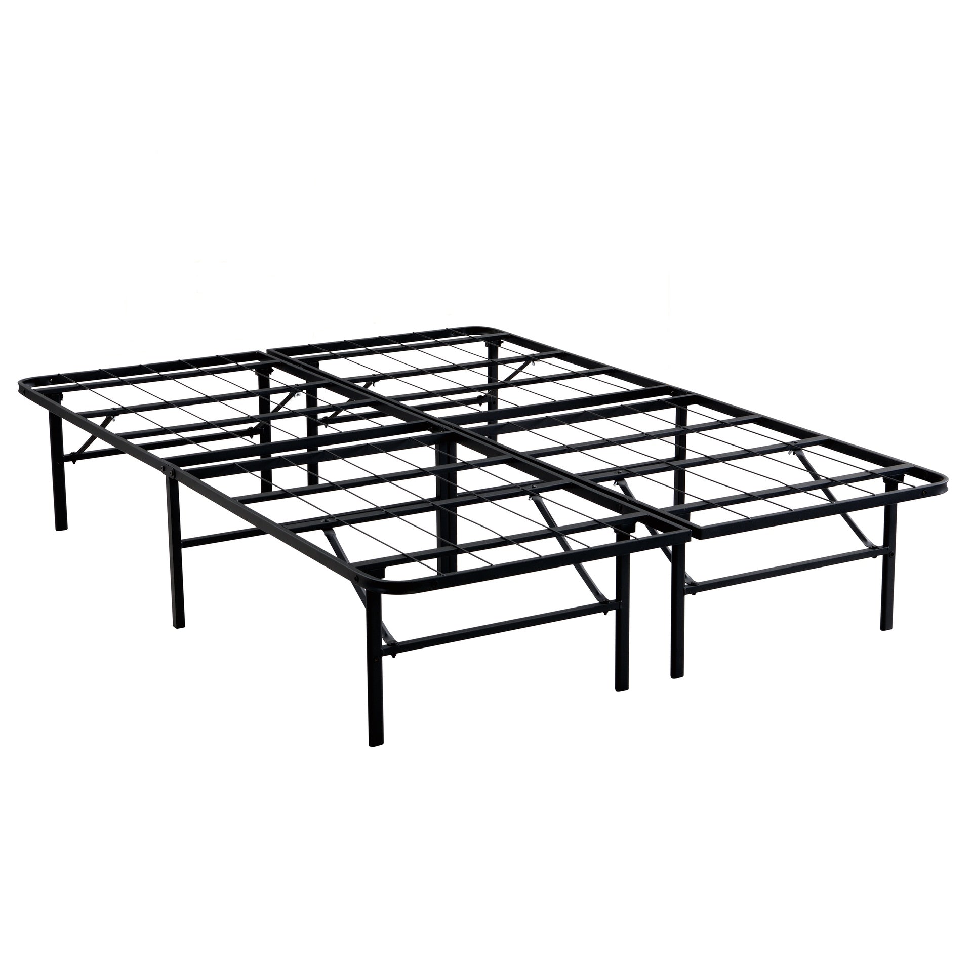 Queen Metal Platform Folding Bed Frame 14 Inch High   Queen Size Box Spring Replacement Heavy Duty Steel Slat  Easy Assembly Under-Bed Storage,Black