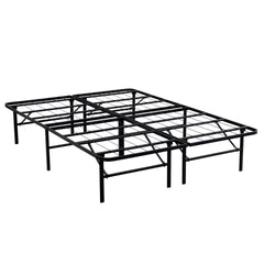 Queen Metal Platform Folding Bed Frame 14 Inch High   Queen Size Box Spring Replacement Heavy Duty Steel Slat  Easy Assembly Under-Bed Storage,Black
