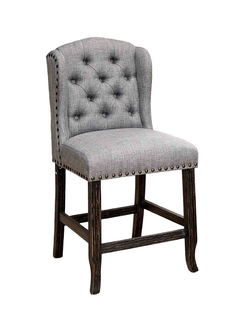 Rustic Style 2pc Counter Height Chair Nailhead Trim Wingback Bold Distressed Antique Black And Light Gray Finish Dining Room