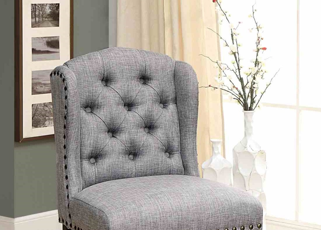 Rustic Style 2pc Counter Height Chair Nailhead Trim Wingback Bold Distressed Antique Black And Light Gray Finish Dining Room