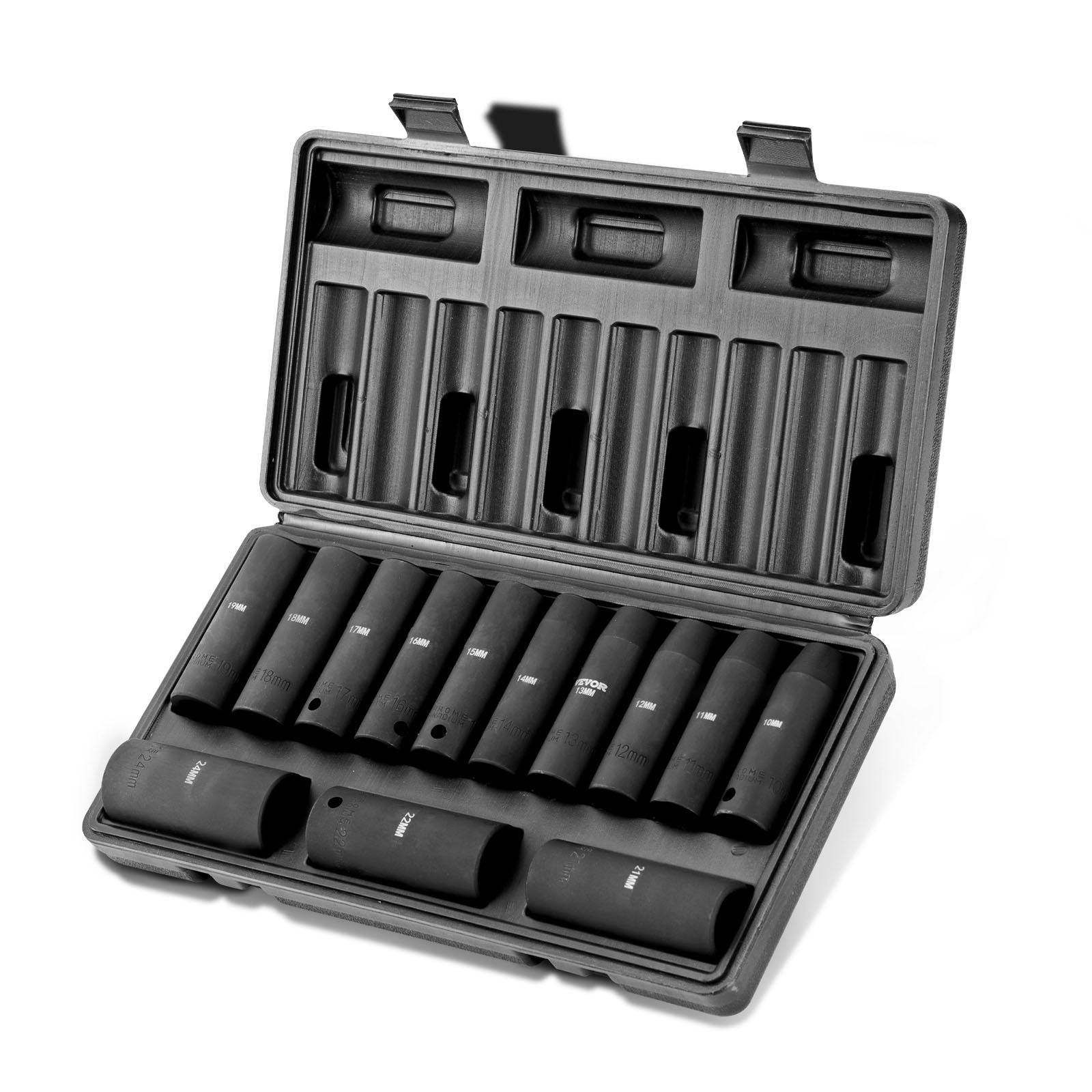 1/2" Drive Impact Socket Set, 13 Piece Deep Socket Set Metric 10-24mm, 6 Point CR-V Alloy Steel for Auto Repair, Easy-to-Read Size Markings, Rugged Construction, Includes Storage Case