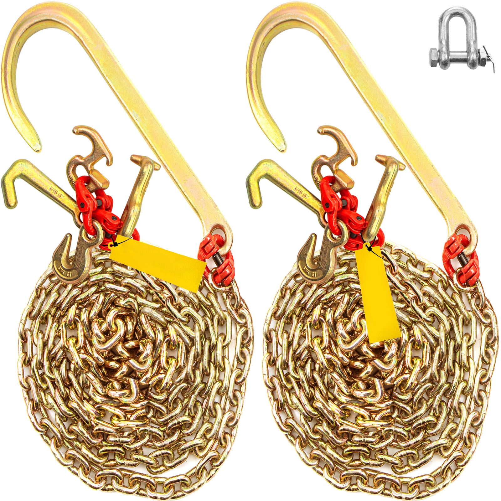 J Hook Chain, 5/16 in x 10 ft Bridle Tow Chain, G80 Bridle Transport Chain, Alloy Steel Chain with 2 G70 J Hooks, 9260 Lbs Break Strength Tow Hooks for Trucks, J Hooks Towing Straps 2PCS