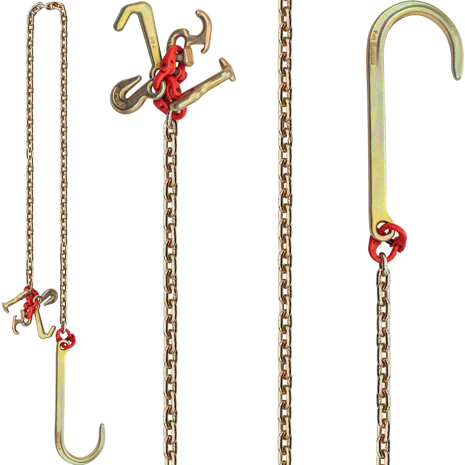 J Hook Chain, 5/16 in x 10 ft Bridle Tow Chain, G80 Bridle Transport Chain, Alloy Steel Chain with 2 G70 J Hooks, 9260 Lbs Break Strength Tow Hooks for Trucks, J Hooks Towing Straps 2PCS