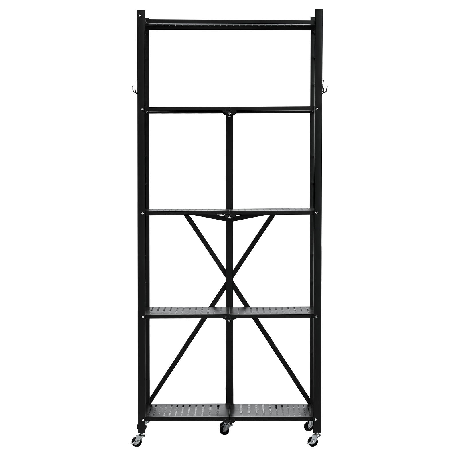 5-Tier Foldable Storage Shelf with Wheels 28 x 13 x 66-inch Metal Shelving