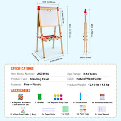 3-in-1 Kids Art Easel Double-Sided Wooden Magnetic Whiteboard Chalkboard