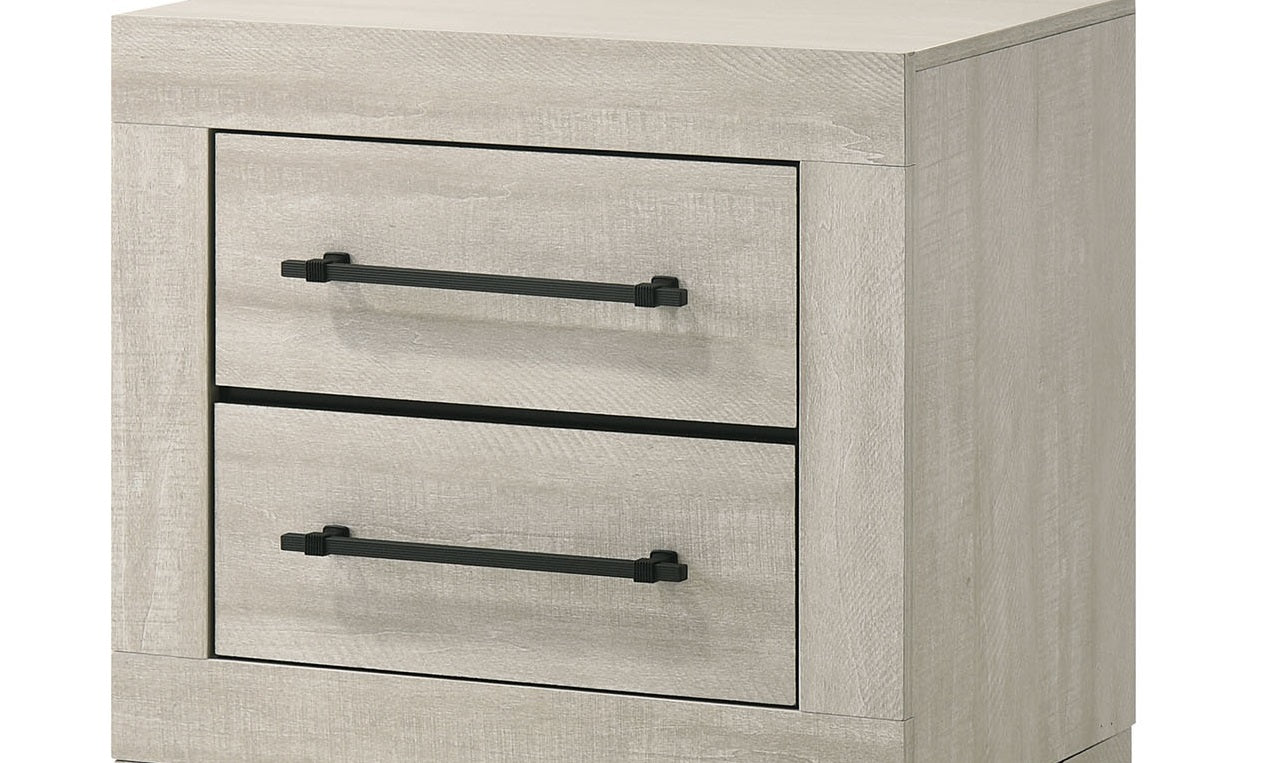 Light Gray Finish Contemporary Nightstand 1pc Metal Handles Central Glide English Dovetail Drawers Bedroom Furniture