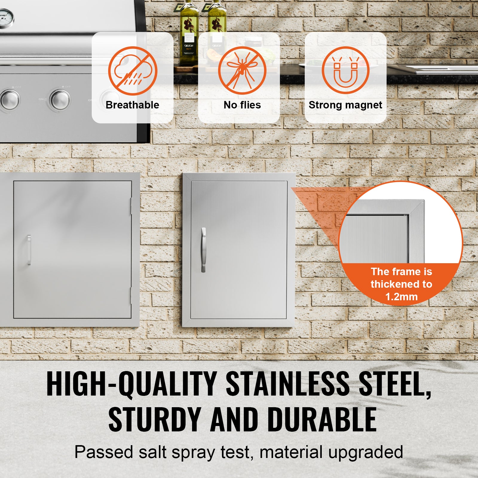 BBQ Access Door, 16W x 22H Inch Single Outdoor Kitchen Door, Stainless Steel Flush Mount Door, Wall Vertical Door with Handle, for BBQ Island, Grilling Station, Outside Cabinet
