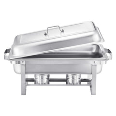 8 Qt 6 Pack Rectangle Chafing Dish Buffet Set Full Size Pan Stainless Steel
