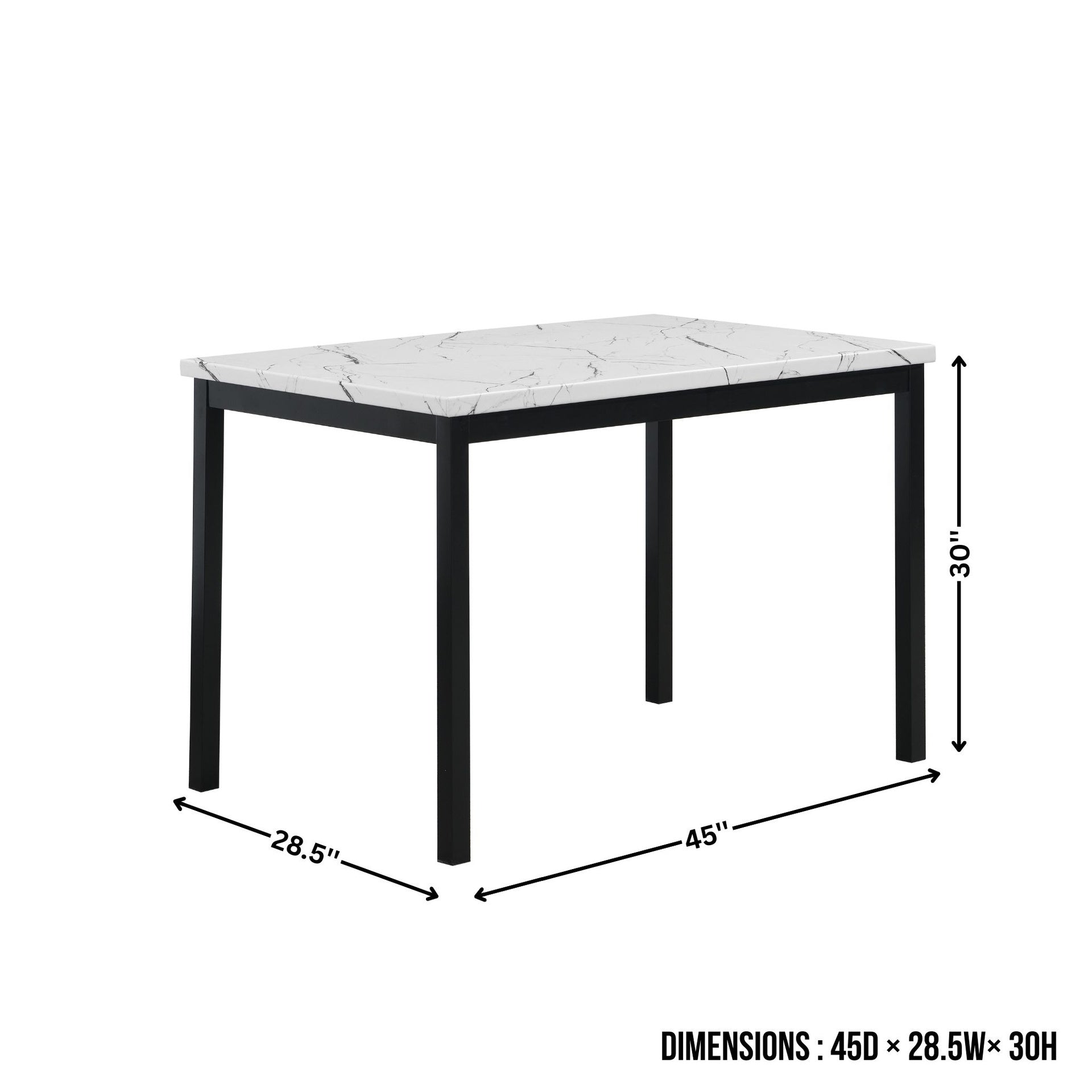 Noyes Metal Dining Table with Laminated Faux Marble Top, Off-White