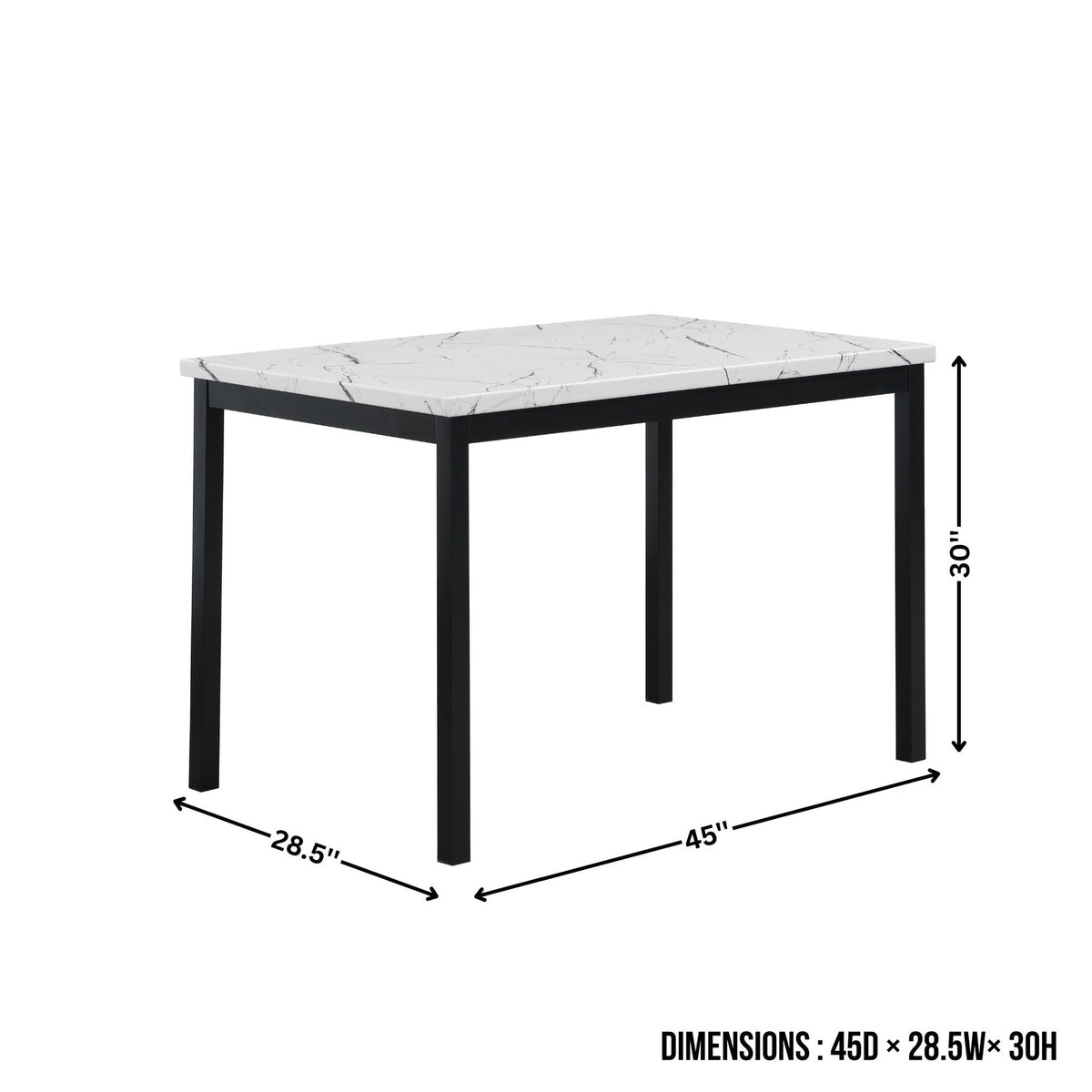 Noyes Metal Dining Table with Laminated Faux Marble Top, Off-White