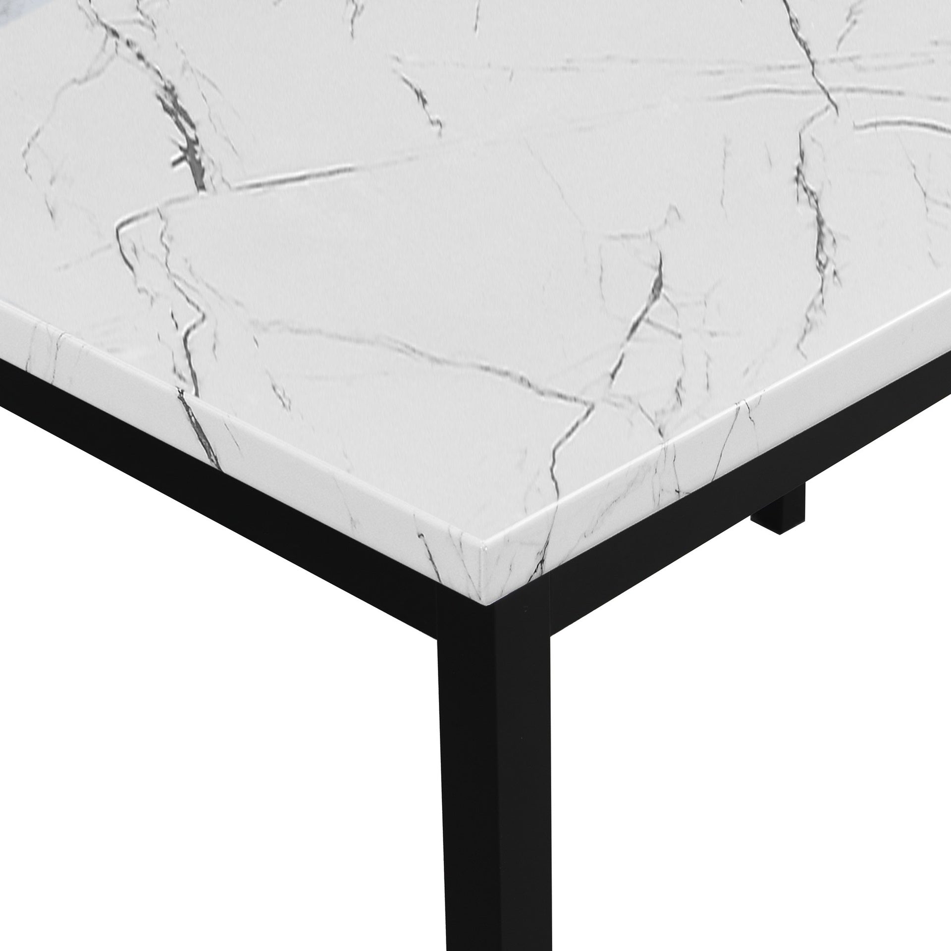 Noyes Metal Dining Table with Laminated Faux Marble Top, Off-White