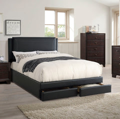Black Luxurious Queen Size Bed w Storage Drawers FB Modern Faux Leather Upholstered Bedroom Furniture 1pc Bed Set