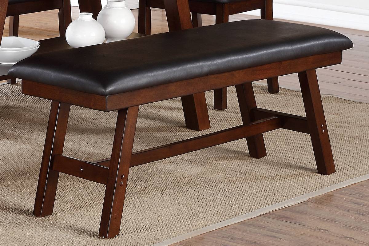 Dark Walnut Finish Wood Framed Back 1pc Dining Bench Only Breakfast Kitchen Cushion Dark Chocolate Faux Leather Seat