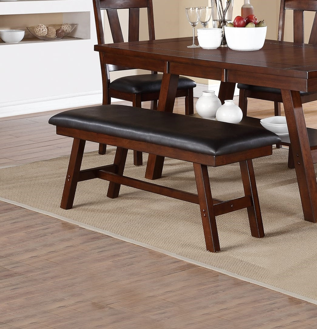 Dark Walnut Finish Wood Framed Back 1pc Dining Bench Only Breakfast Kitchen Cushion Dark Chocolate Faux Leather Seat