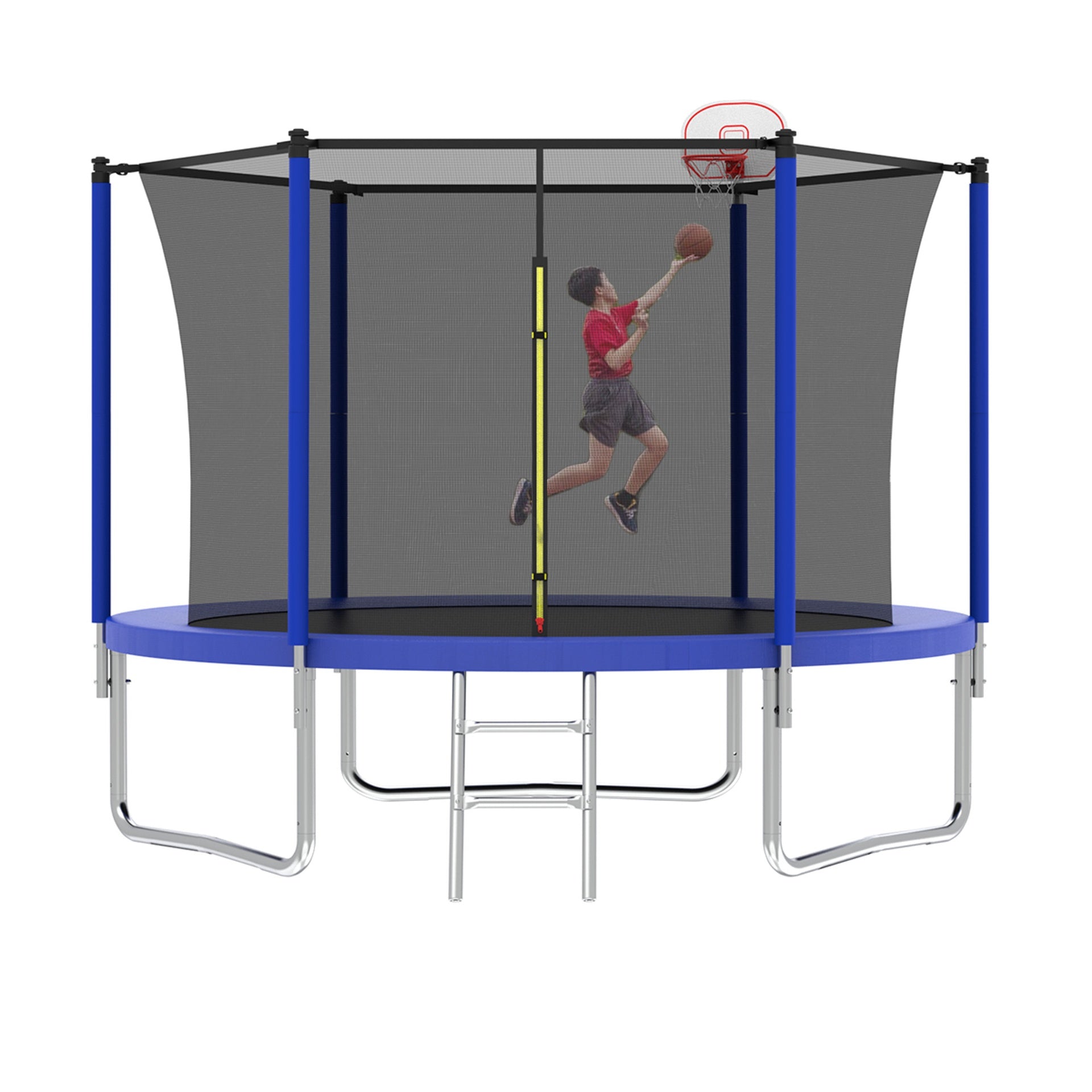 10FT Trampoline for Kids, Basketball Hoop and Ladder, Outdoor Kids Trampoline with Safety Enclosure,Fast Assembly for Backyard Fun,ASTM Approved