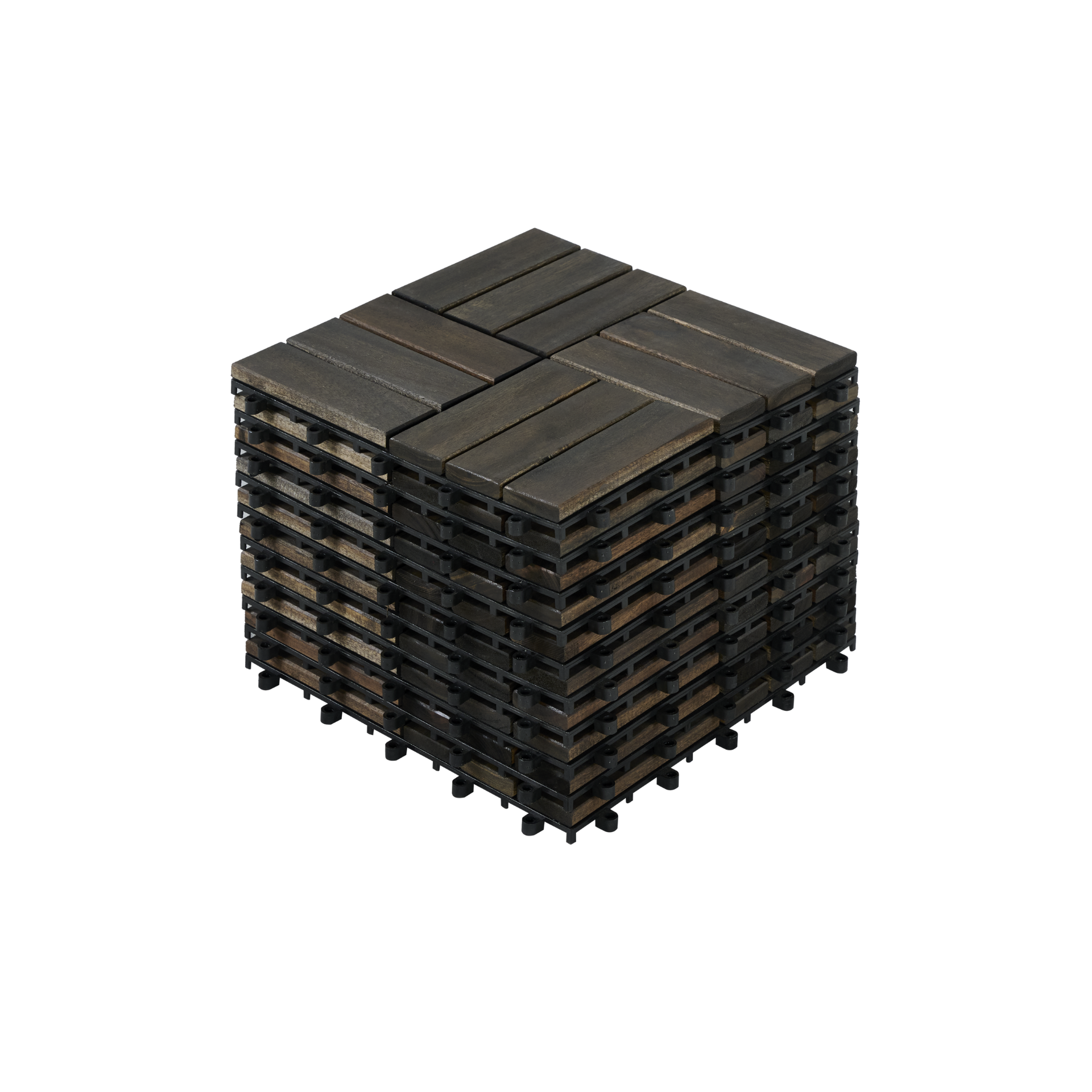 Acacia Wood Interlocking Deck Tiles Checker Pattern, 10PCS 12" x 12" Square Dark Brown Acacia Hardwood Outdoor Flooring for Patio, Bancony, Pool Side,...