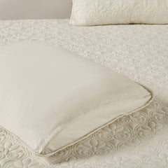 3 Piece Split Corner Pleated Quilted Bedspread Cream Queen