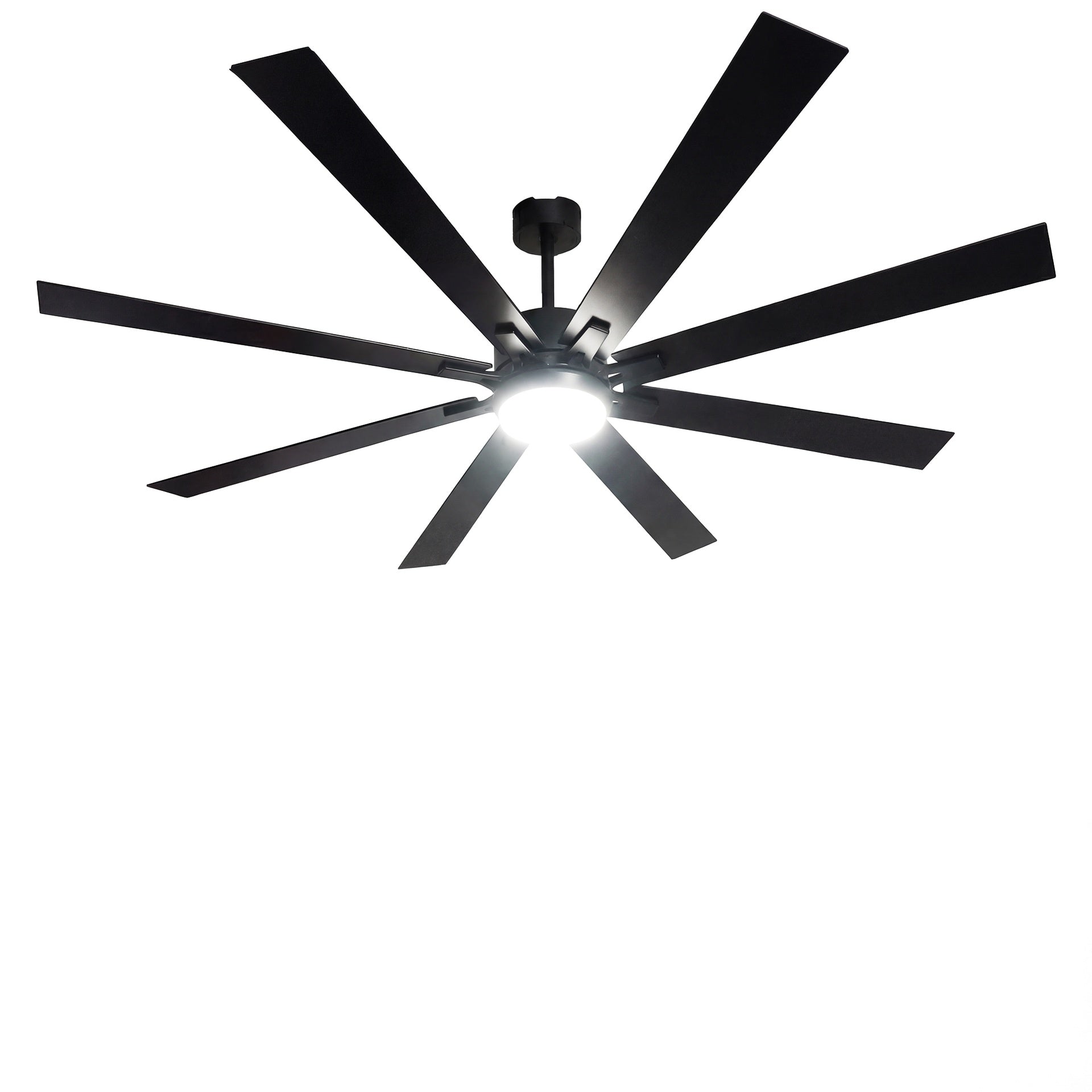72 lnch lndustrial Smart Celing Fan with Light and Remote Control via WIFI Alexa,Large Celing Fan with 8 Black plywood Blades,6 Speed Noiseless DC Motor,Indoor Outdoor Ceiling Fans for Patio Garage