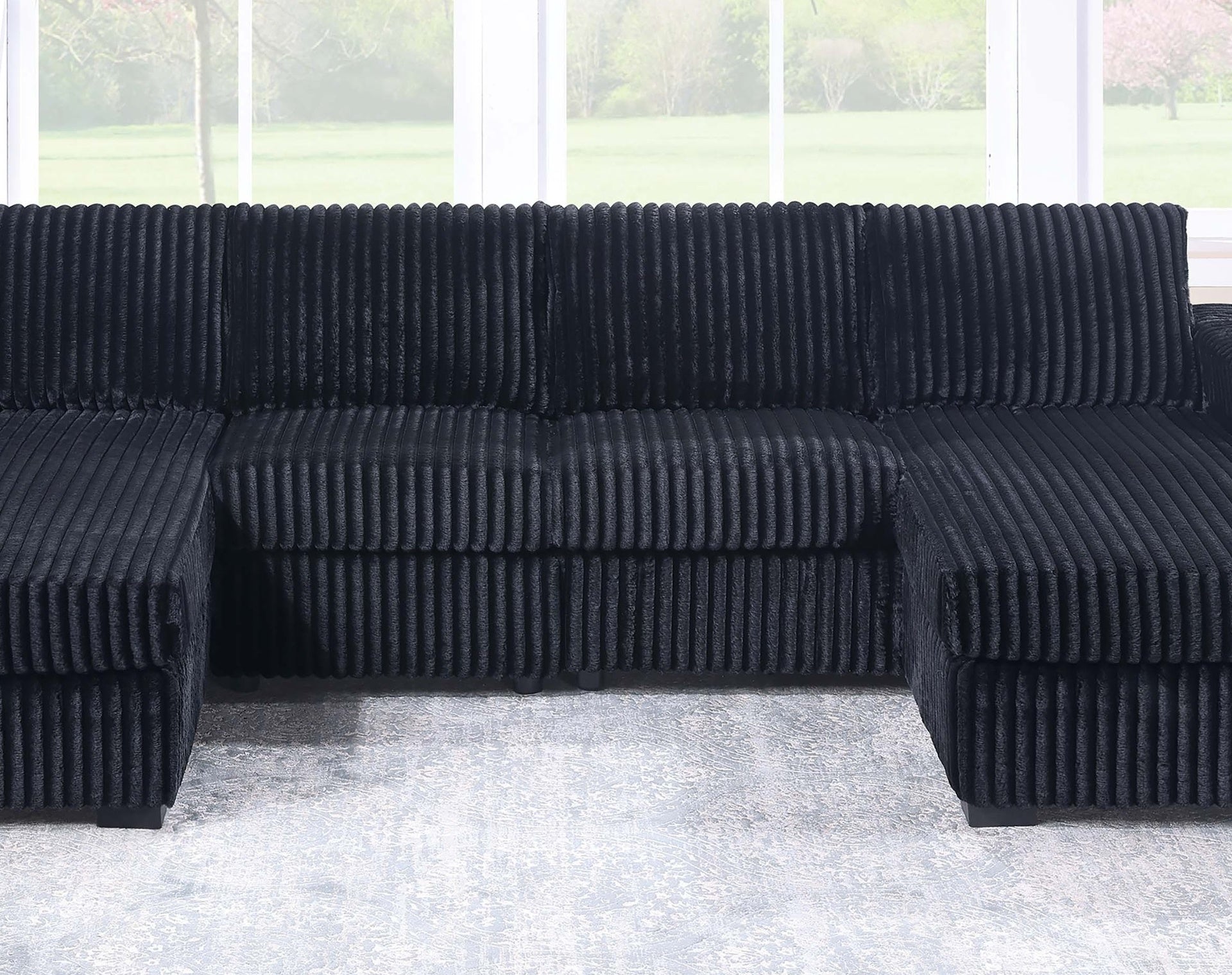 Black Finish 3pc U-Shaped Sectional Set Cushion Back Armless Chairs Right Arm And Left Arm Chaise Primary Living Room Comfortable For 4 People