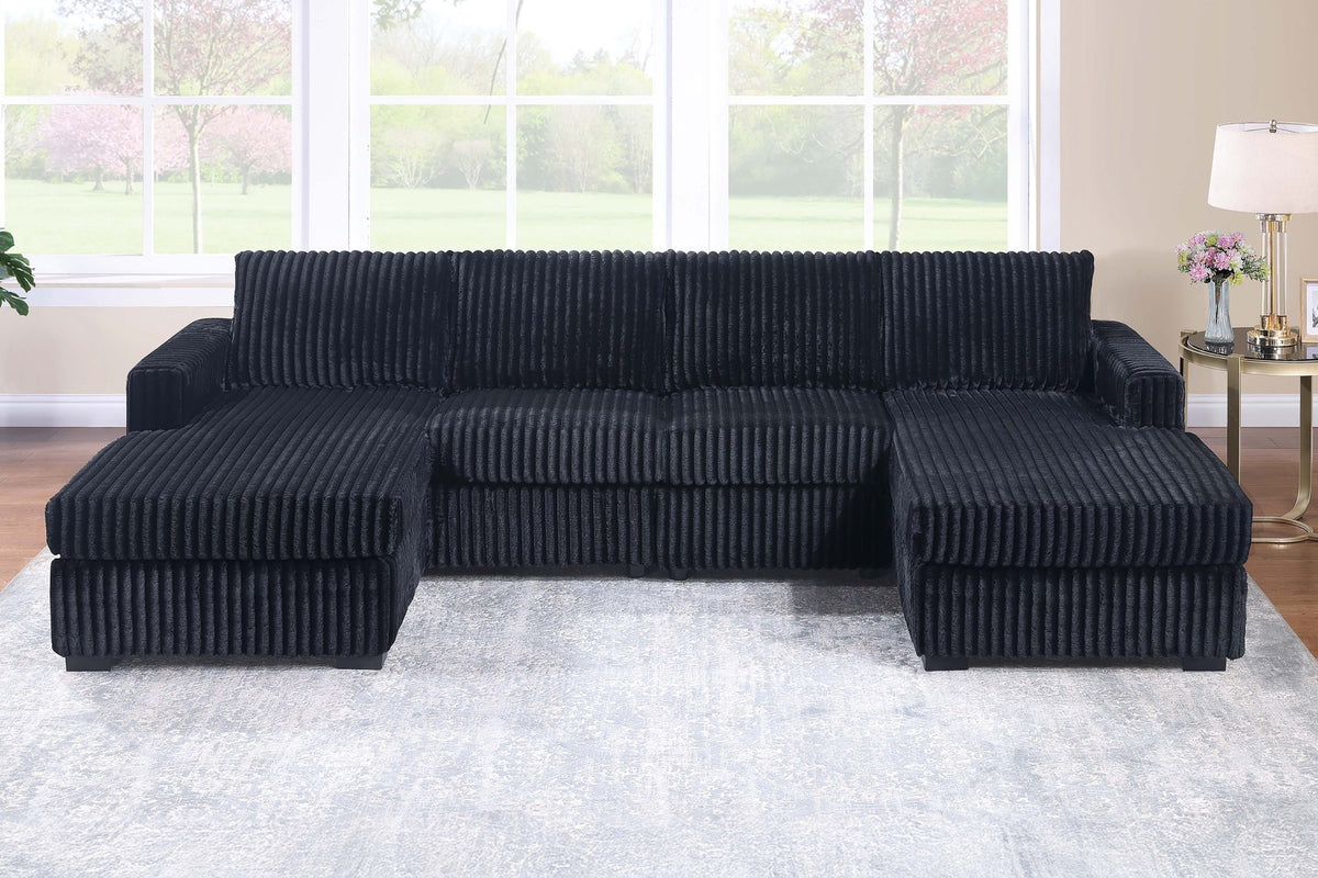 Black Finish 3pc U-Shaped Sectional Set Cushion Back Armless Chairs Right Arm And Left Arm Chaise Primary Living Room Comfortable For 4 People