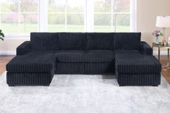 Black Finish 3pc U-Shaped Sectional Set Cushion Back Armless Chairs Right Arm And Left Arm Chaise Primary Living Room Comfortable For 4 People