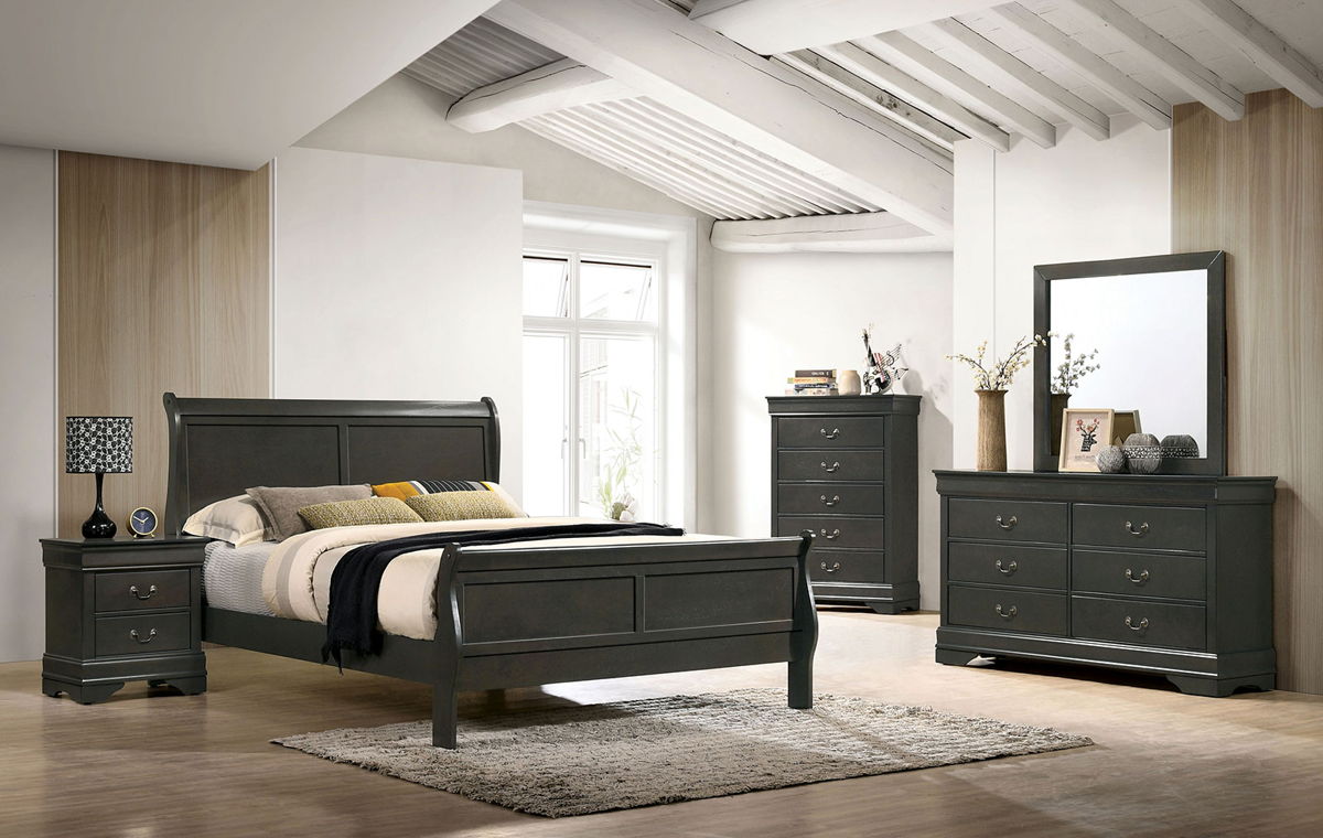 Classic Contemporary Twin Size Bed Gray Louis Phillipe Solidwood 1pc Bed Bedroom Sleigh Bed Furniture