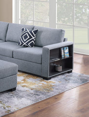 Contemporary Functional Sectional Sofa 4pc Set Gray Boucle Couch Loveseat w Built-in Shelfs Wedge, Ottoman Living Room Furniture L-Shaped Design Couch