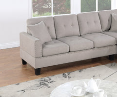 Living Room Furniture 2-PCS Sectional Sofa Set LAF Sofa And RAF Chaise Mushroom Color Tweeted-Like Velvet Tufted Couch Nailheads
