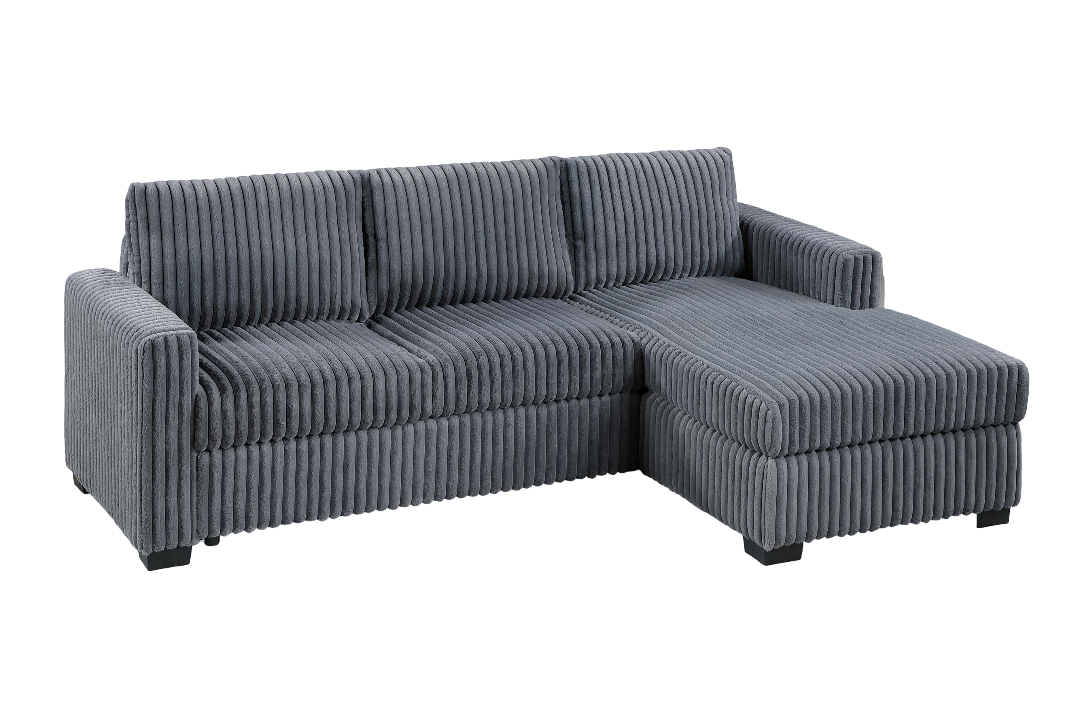 Modern Contemporary Style 2pc Sectional Sofa Right Arm Chaise Left Arm Sofa Plastic Legs Corduroy Upholstered Dark Gray Finish Primary Living Room