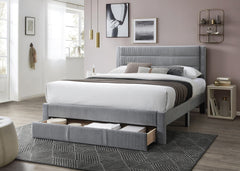 Luxury Contemporary Look 1pc Full Size Bed w Storage Drawer Gray Corduroy Headboard Bedroom Furniture