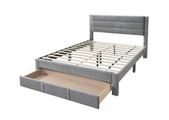 Luxury Contemporary Look 1pc Full Size Bed w Storage Drawer Gray Corduroy Headboard Bedroom Furniture